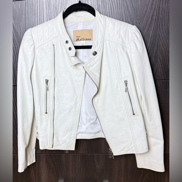 John Galliano leather moto jacket in white - Picture 9 of 14